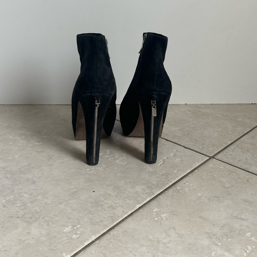 BCBG Black Ankle Booties Sleek Suede High Heel